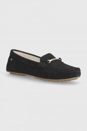 Wojas mocasini din piele intoarsa femei, culoarea negru, cu toc plat, 4621061