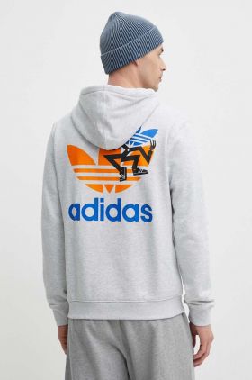 adidas Originals hanorac de bumbac bărbați, culoarea gri, cu glugă, cu imprimeu  IS2913