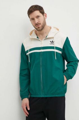 adidas Originals bluză bărbați, culoarea verde, cu glugă, cu imprimeu IU0201