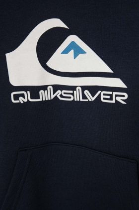 Quiksilver bluza copii BIG LOGO culoarea albastru marin, cu glugă, cu imprimeu