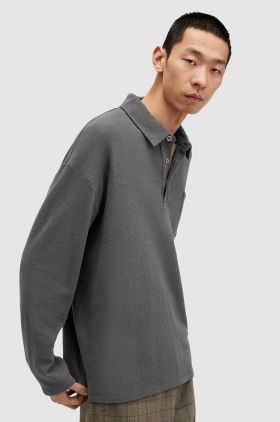 AllSaints longsleeve ERIS barbati, culoarea gri, neted