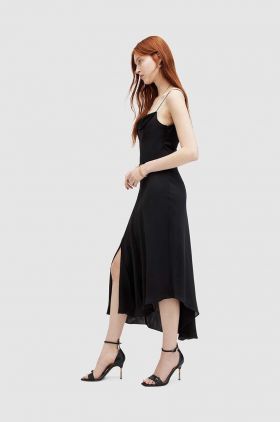 AllSaints rochie UNA culoarea negru, midi, drept