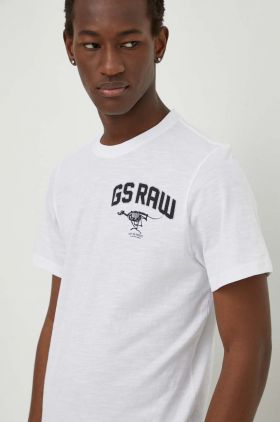 G-Star Raw tricou din bumbac barbati, culoarea alb, cu imprimeu