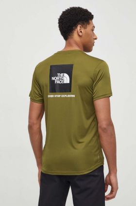 The North Face tricou sport Reaxion Red Box culoarea verde, cu imprimeu