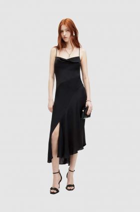 AllSaints rochie UNA culoarea negru, midi, drept