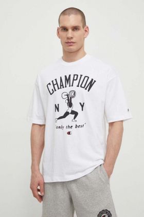 Champion tricou din bumbac bărbați, culoarea alb, cu imprimeu 219856