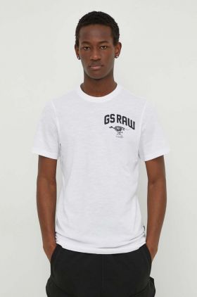 G-Star Raw tricou din bumbac barbati, culoarea alb, cu imprimeu