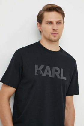 Karl Lagerfeld tricou din bumbac barbati, culoarea negru, cu imprimeu