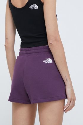 The North Face pantaloni scurti din bumbac culoarea violet, cu imprimeu, high waist