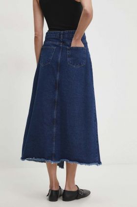 Answear Lab fusta jeans culoarea albastru marin, midi, evazati