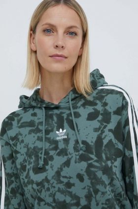 adidas Originals hanorac de bumbac femei, culoarea verde, cu glugă, cu imprimeu  IX5999