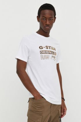 G-Star Raw tricou din bumbac barbati, culoarea alb, cu imprimeu