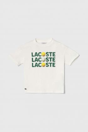 Lacoste tricou de bumbac pentru copii culoarea alb, cu imprimeu