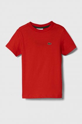 Lacoste tricou de bumbac pentru copii culoarea rosu, neted