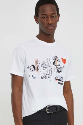 PS Paul Smith tricou din bumbac barbati, culoarea alb, cu imprimeu