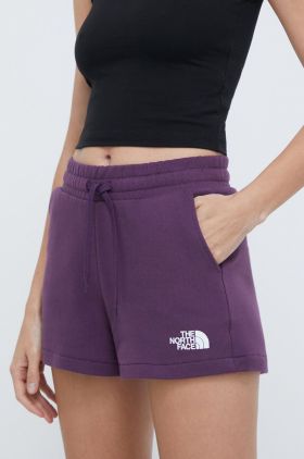 The North Face pantaloni scurti din bumbac culoarea violet, cu imprimeu, high waist