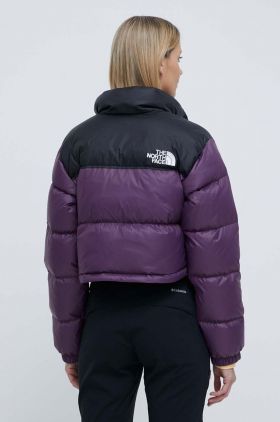 The North Face geaca de puf NUPTSE SHORT femei, culoarea violet, de iarna