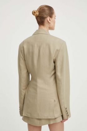 Herskind blazer din amestec de in culoarea bej, cu doua randuri de nasturi, neted