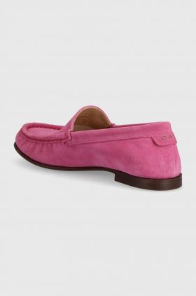 Gant mocasini din piele intoarsa Kellie femei, culoarea roz, cu toc plat, 28573566.G597