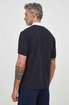 Lacoste polo de bumbac culoarea albastru marin, cu imprimeu