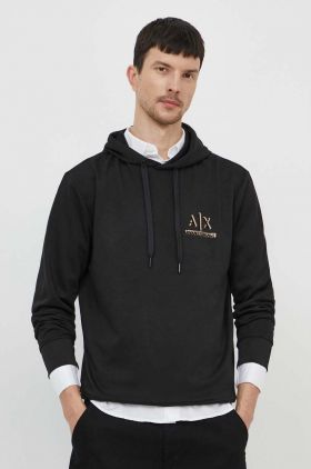 Armani Exchange bluza barbati, culoarea negru, cu glugă, cu imprimeu