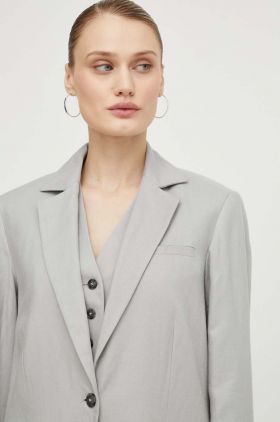 Herskind blazer din amestec de in culoarea gri, un singur rand de nasturi, neted