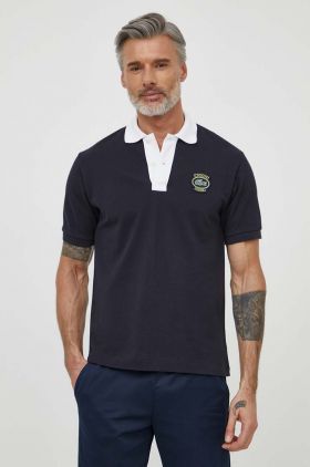 Lacoste polo de bumbac culoarea albastru marin, cu imprimeu