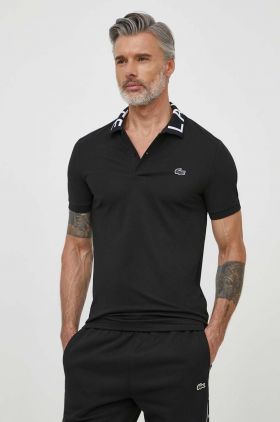 Lacoste tricou polo barbati, culoarea negru, cu imprimeu