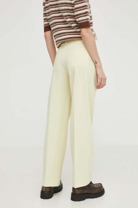 Samsoe Samsoe pantaloni femei, culoarea galben, drept, high waist