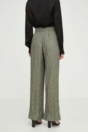 Samsoe Samsoe pantaloni femei, culoarea verde, drept, high waist