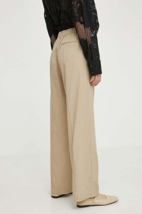 Samsoe Samsoe pantaloni din amestec de in culoarea bej, drept, high waist