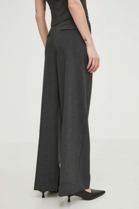 Herskind pantaloni femei, culoarea gri, lat, high waist