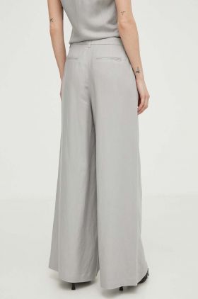 Herskind pantaloni din amestec de in culoarea gri, lat, high waist