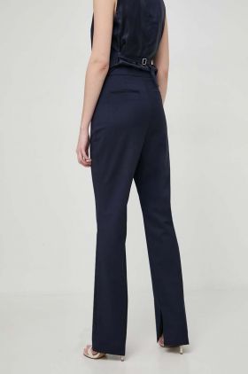 BOSS pantaloni de lână culoarea bleumarin, drept, high waist 50517807