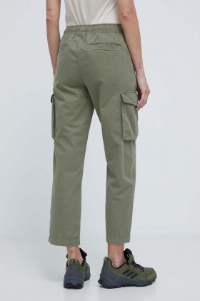 Napapijri pantaloni de bumbac culoarea verde, drept, high waist