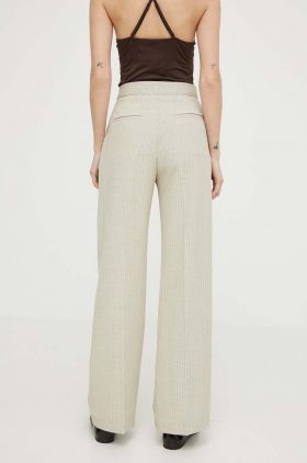 Lovechild pantaloni femei, culoarea bej, drept, high waist 24-2-511-2020