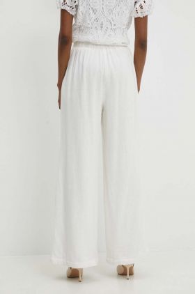 Answear Lab pantaloni din in culoarea alb, drept, high waist