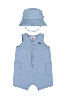 Levi's salopete bebelusi din bumbac LVB DENIM ROMPER & BUCKET HAT