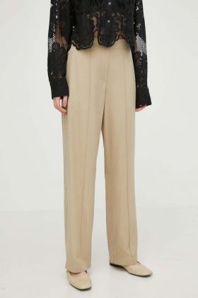 Samsoe Samsoe pantaloni din amestec de in culoarea bej, drept, high waist