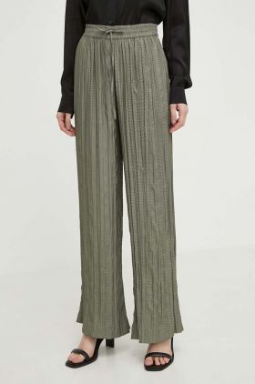 Samsoe Samsoe pantaloni femei, culoarea verde, drept, high waist