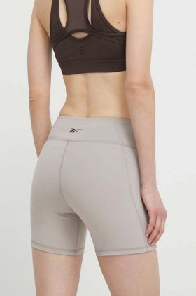 Reebok pantaloni scurți de antrenament LUX COLLECTION culoarea gri, neted, high waist