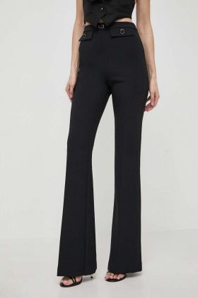 Elisabetta Franchi pantaloni femei, culoarea negru, evazati, high waist