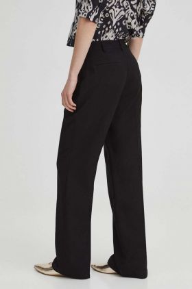 Medicine pantaloni femei, culoarea negru, lat, high waist