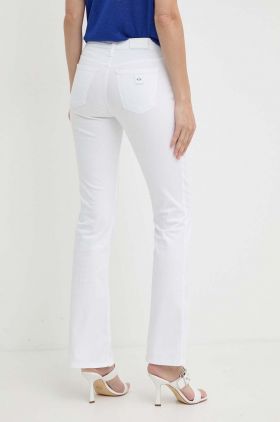 Armani Exchange pantaloni femei, culoarea alb, evazati, high waist