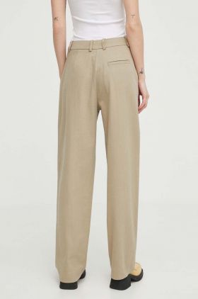 Samsoe Samsoe pantaloni din amestec de in culoarea bej, drept, high waist