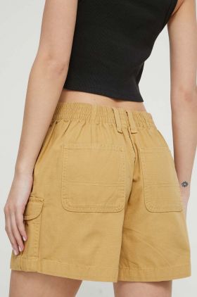 Vans pantaloni scurti jeans femei, culoarea maro, neted, high waist