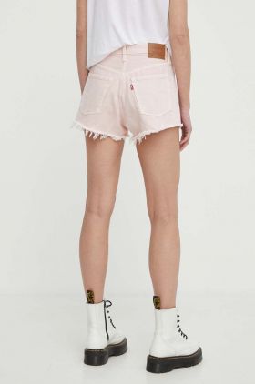 Levi's pantaloni scurti jeans femei, culoarea roz, neted, high waist