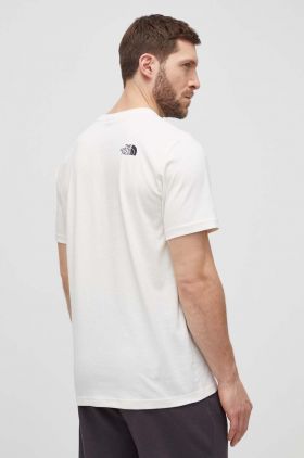 The North Face tricou din bumbac barbati, culoarea bej, cu imprimeu