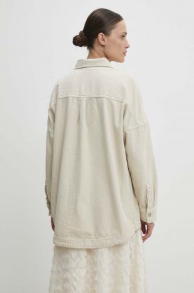 Answear Lab camasa jeans femei, culoarea bej, cu guler clasic, relaxed