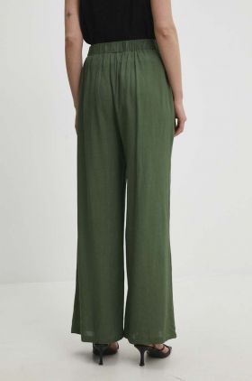 Answear Lab pantaloni din in culoarea verde, lat, high waist